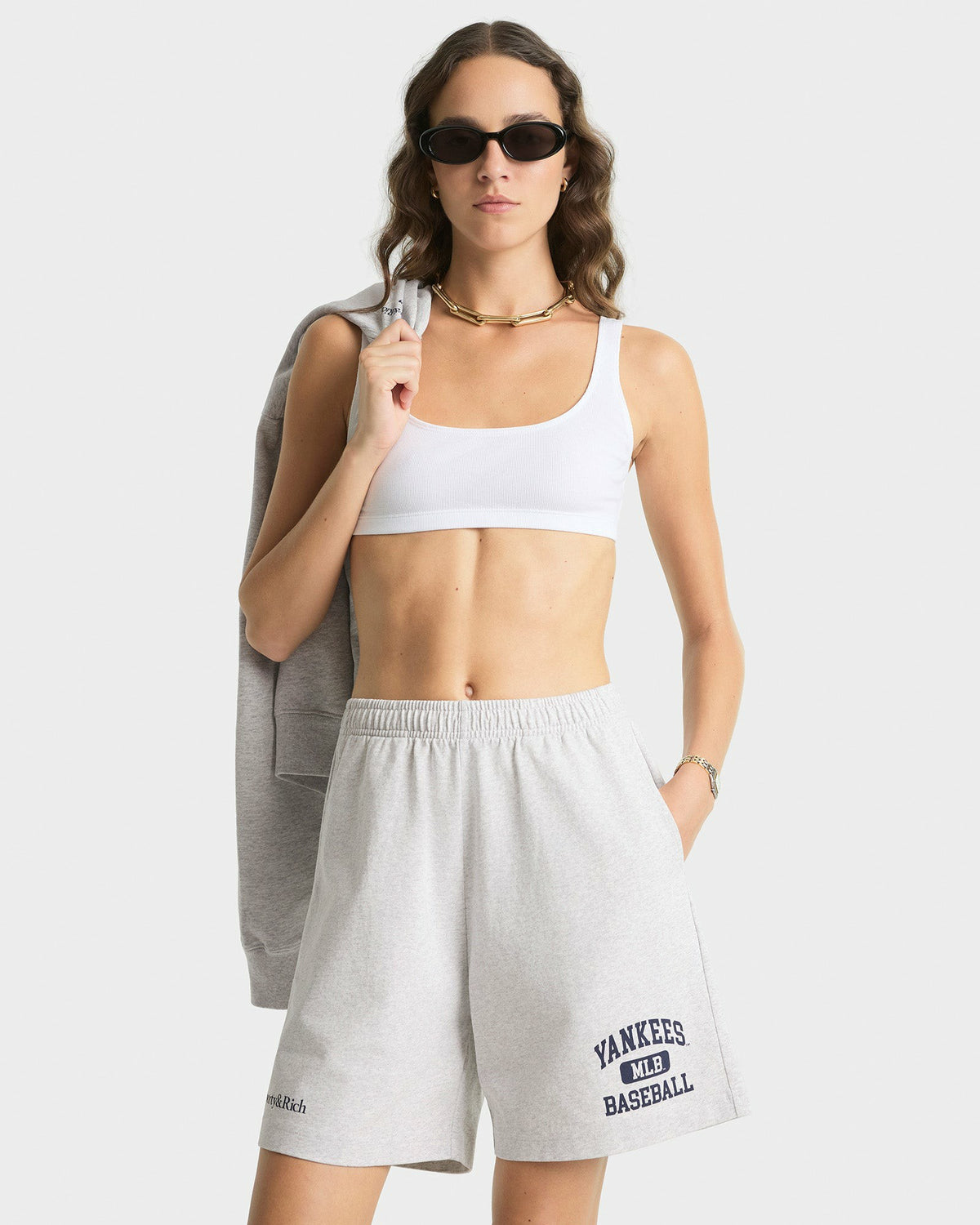 Sporty & Rich Yankees Ivy Gym Short - Heather Gray/Navy