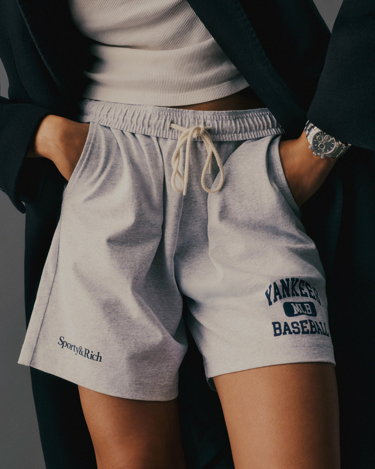 Sporty & Rich Yankees Ivy Gym Short - Heather Gray/Navy