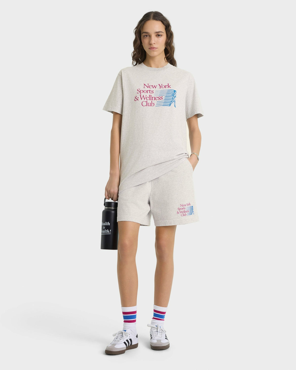 Sporty & Rich NY Motion Gym Short - Heather Gray/Berry/Azure