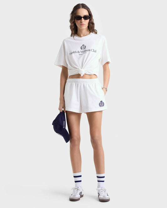 Sporty & Rich H&W Crest Embroidered Disco Short - White/Navy