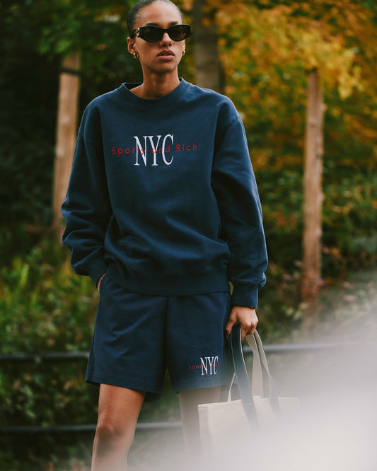 Sporty & Rich NY Minute Gym Short - Navy/White