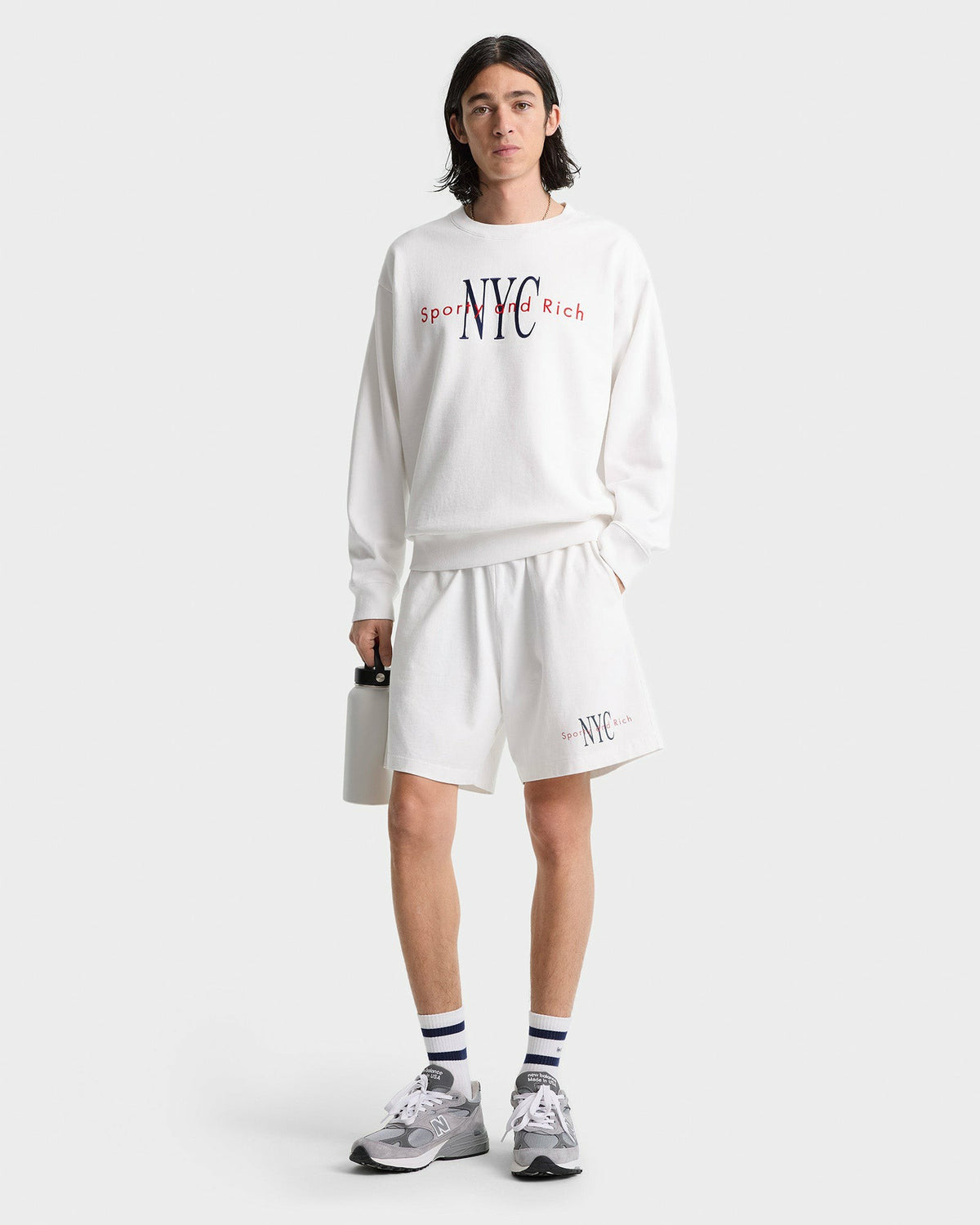 Sporty & Rich NY Minute Gym Short - White/Navy