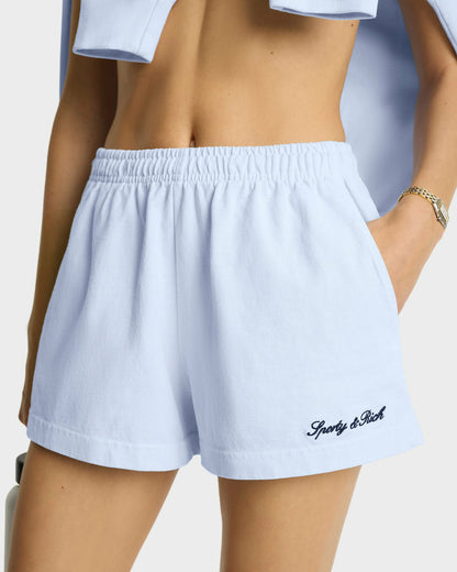 Sporty & Rich Syracuse Embroidered Disco short - Ciel/Navy