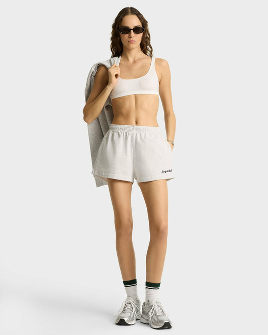 Sporty & Rich Syracuse Embroidered Disco short - Heather Gray/Navy