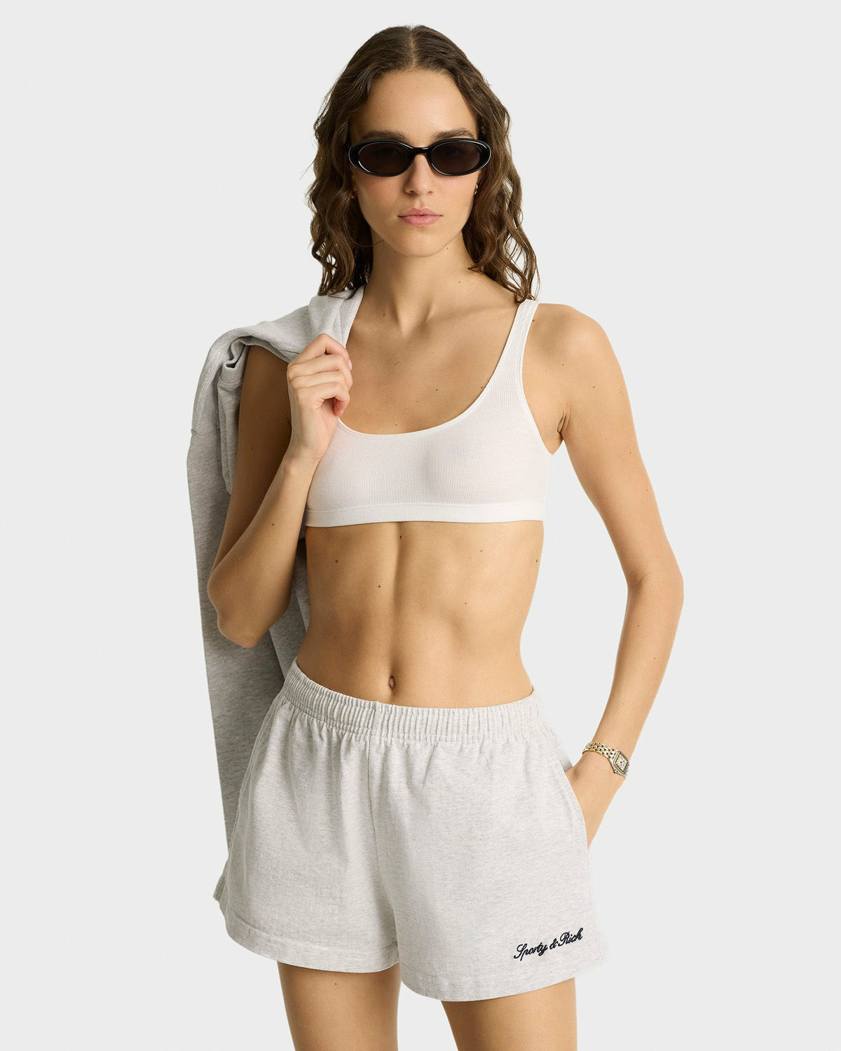 Sporty & Rich Syracuse Embroidered Disco short - Heather Gray/Navy