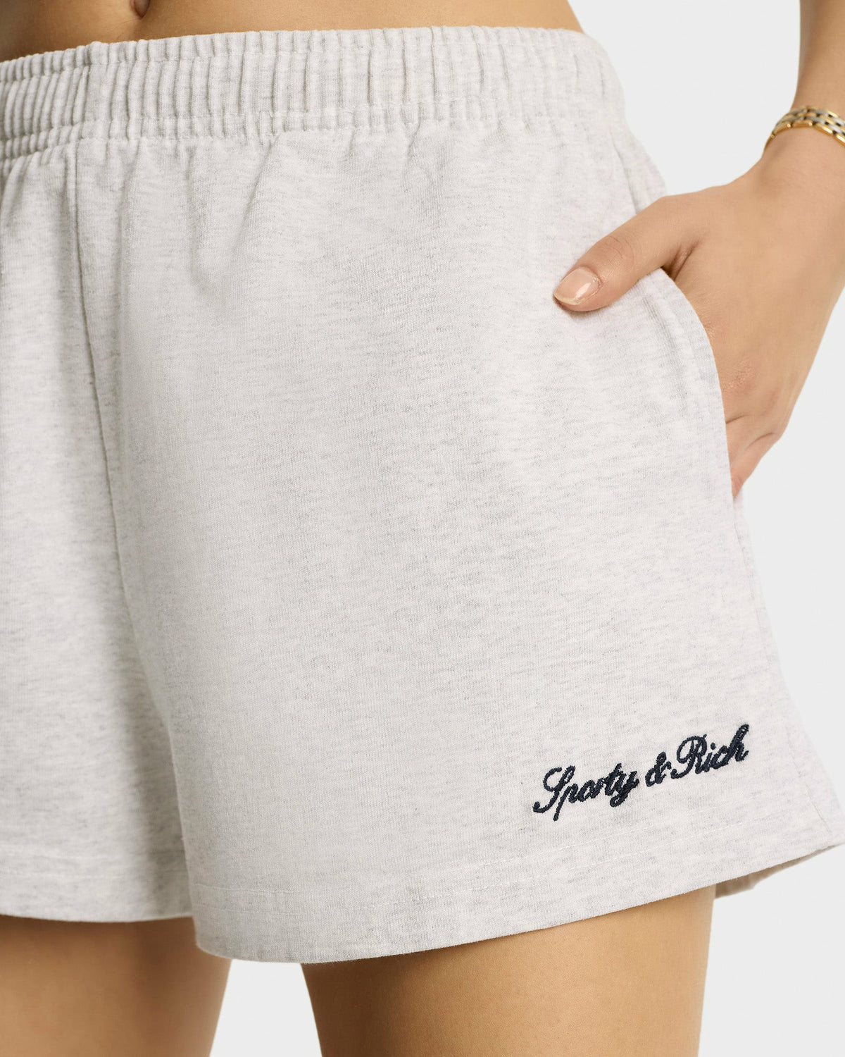 Sporty & Rich Syracuse Embroidered Disco short - Heather Gray/Navy