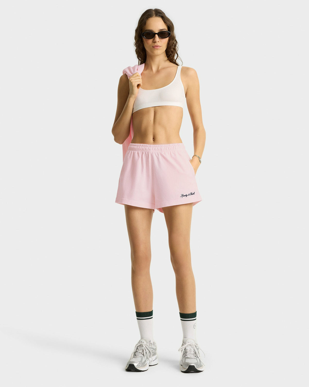 Sporty & Rich Syracuse Embroidered Disco short - Pink Dolphin/Navy