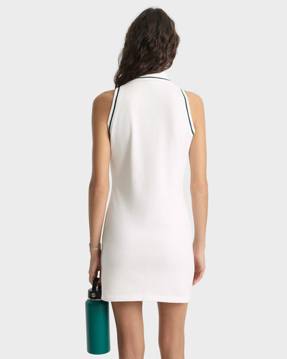 Sporty & Rich Crown Tennis Pique Polo Dress - White/Forest