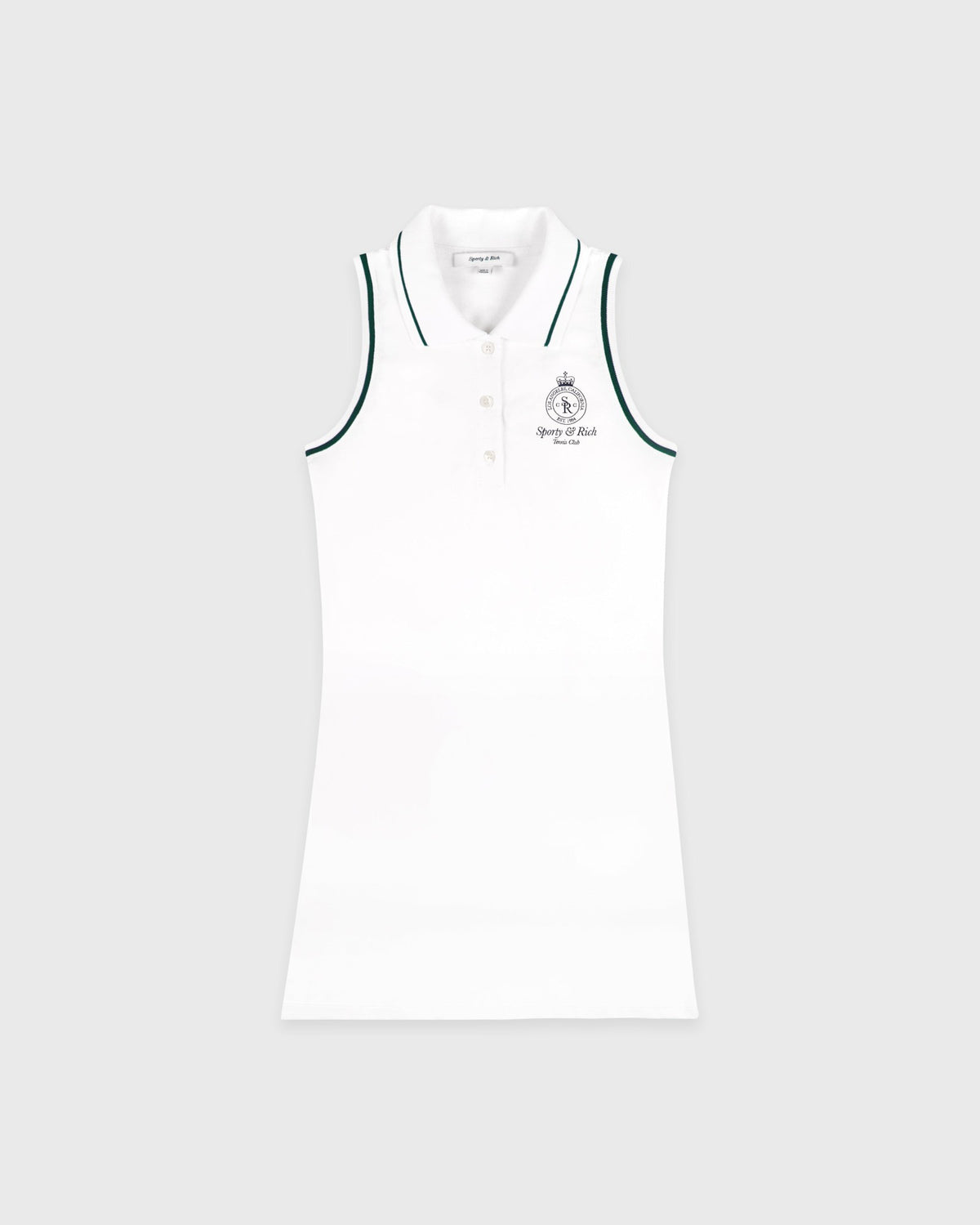 Sporty & Rich Crown Tennis Pique Polo Dress - White/Forest