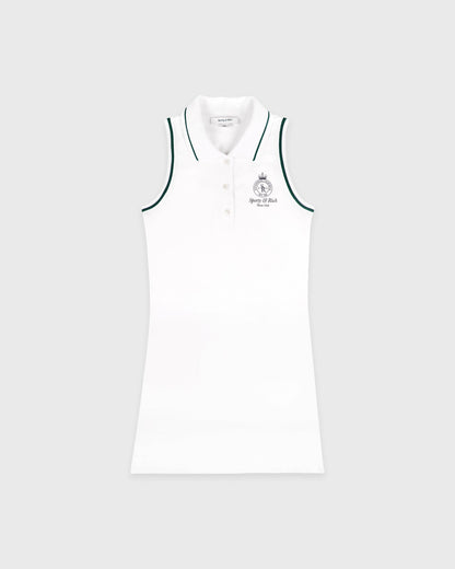 Sporty & Rich Crown Tennis Pique Polo Dress - White/Forest