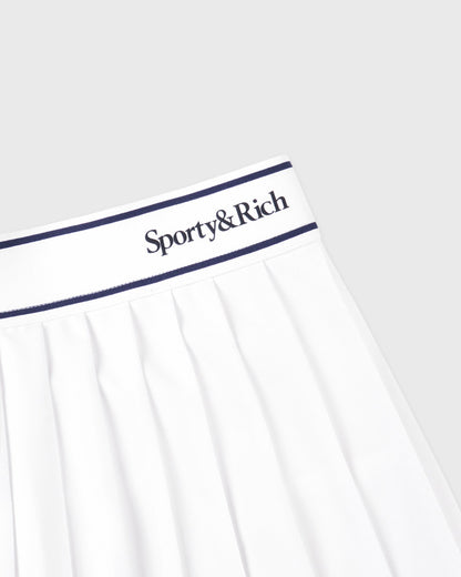 Sporty & Rich Serif Logo Pleated Skirt - White/Navy