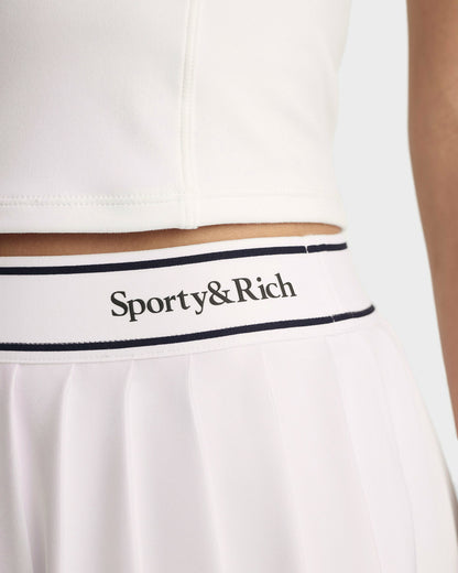 Sporty & Rich Serif Logo Pleated Skirt - White/Navy