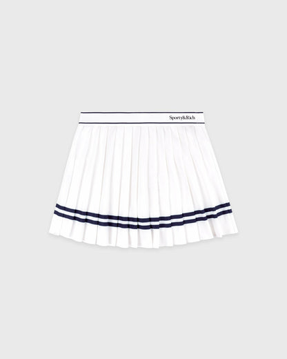 Sporty & Rich Serif Logo Pleated Skirt - White/Navy