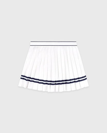 Sporty & Rich Serif Logo Pleated Skirt - White/Navy