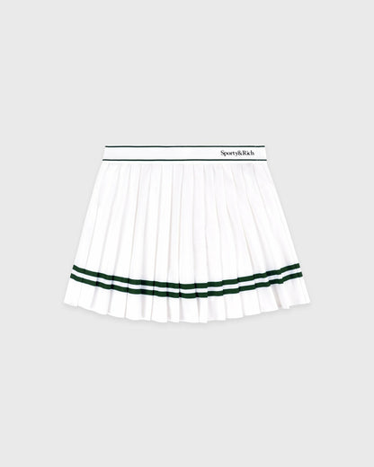 Sporty & Rich Serif Logo Pleated Skirt - White/Forest
