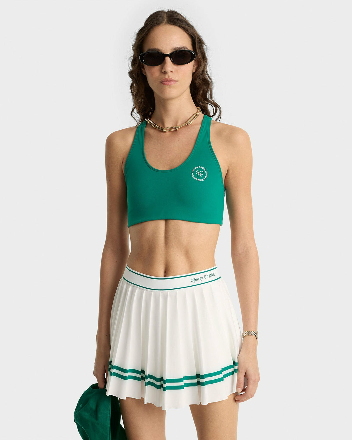 Sporty & Rich Italic Logo Pleated Skirt - White/Alpine