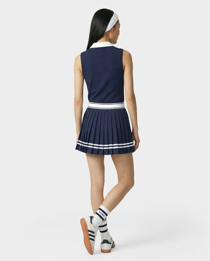 Sporty & Rich Serif Logo Pleated Skirt - Navy/White