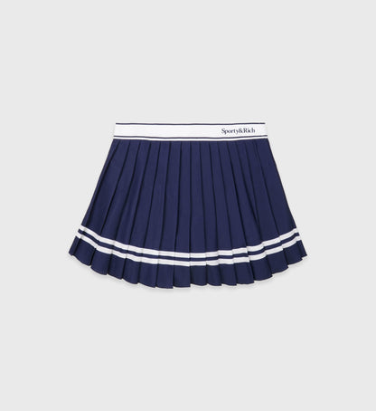 Sporty & Rich Serif Logo Pleated Skirt - Navy/White