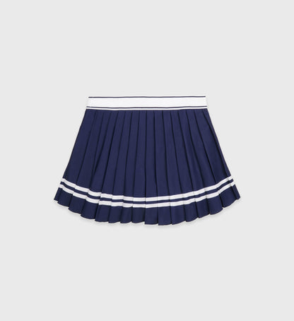 Sporty & Rich Serif Logo Pleated Skirt - Navy/White