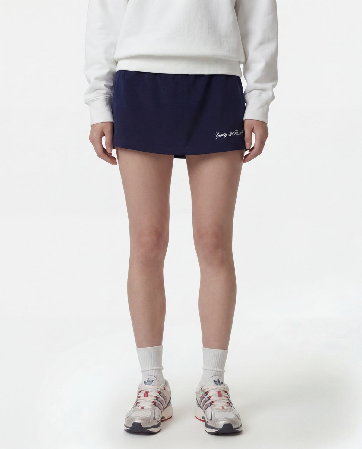 Sporty & Rich Signature Logo Terry Skirt - Dark Navy