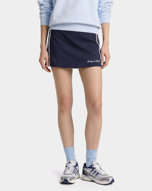 Sporty & Rich Signature Logo Court Skirt - Navy/White
