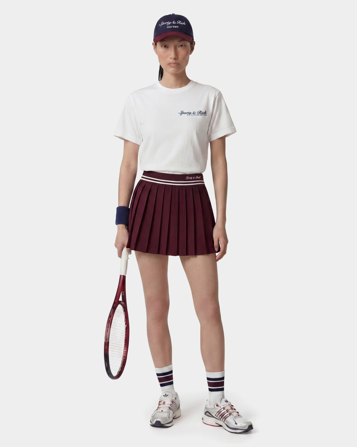 Sporty & Rich Signature Logo Abigail Skirt - Bordeaux/White