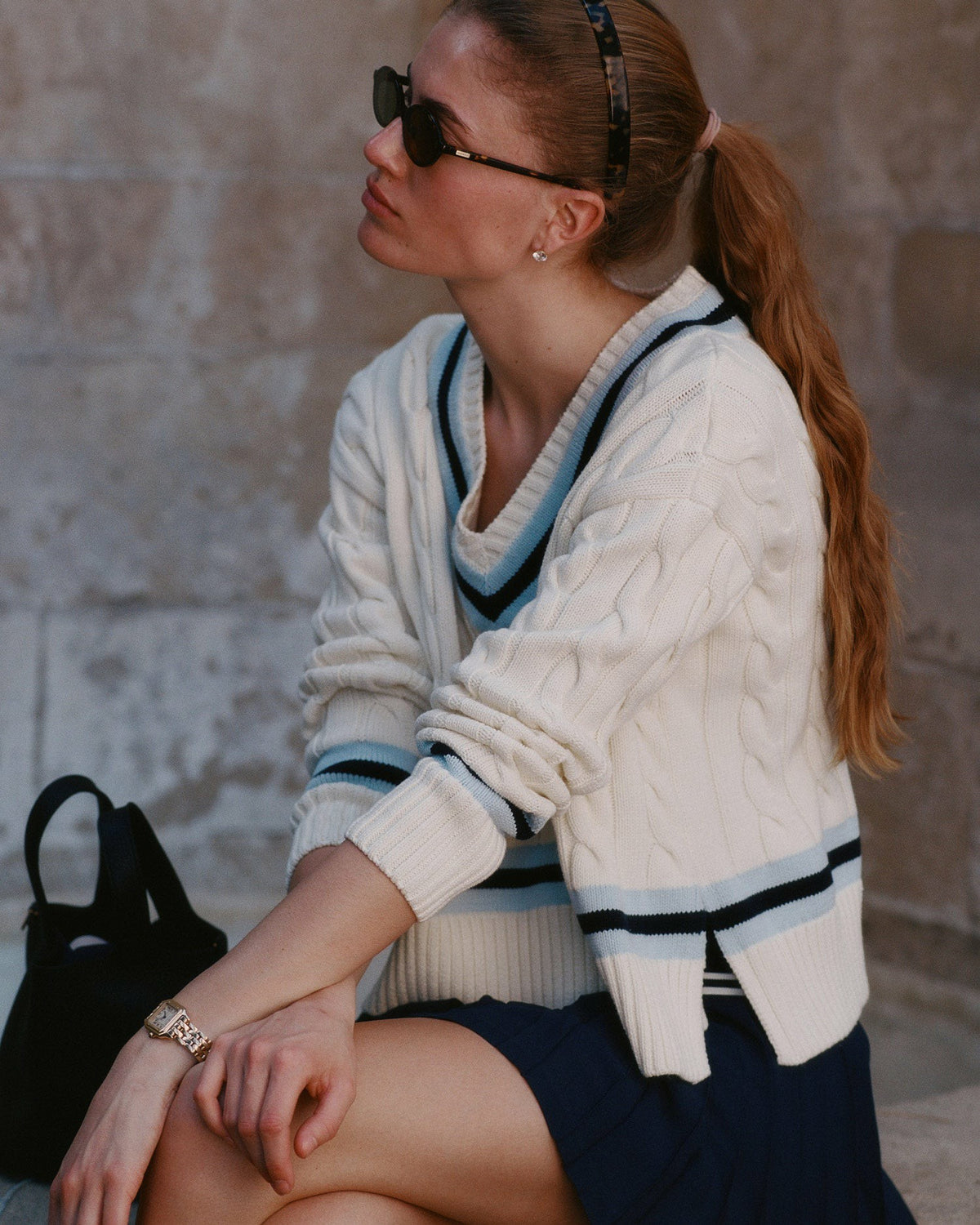 Sporty & Rich Signature Logo Abigail Skirt - Navy/White