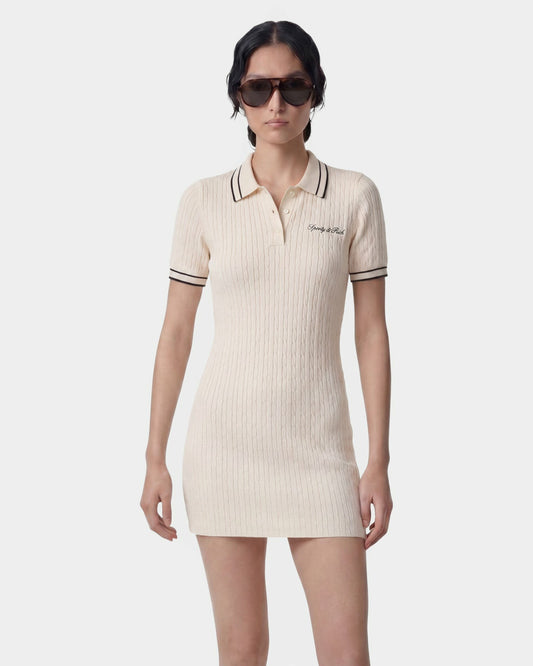Sporty & Rich Signature Logo Mini Cable Dress - Ecru/Navy