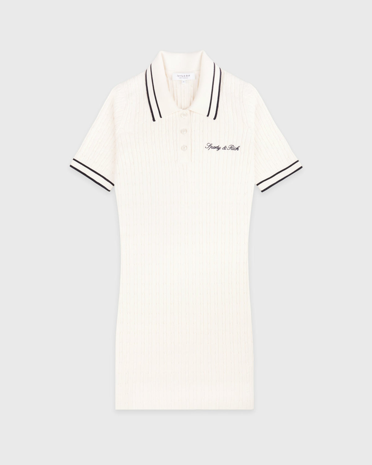 Sporty & Rich Signature Logo Mini Cable Dress - Ecru/Navy