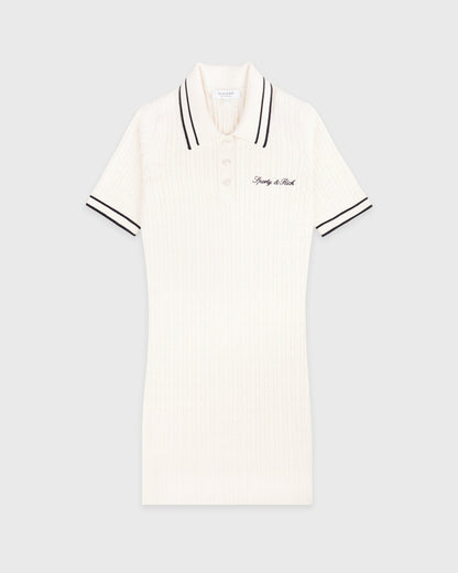 Sporty & Rich Signature Logo Mini Cable Dress - Ecru/Navy