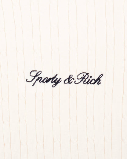 Sporty & Rich Signature Logo Mini Cable Dress - Ecru/Navy