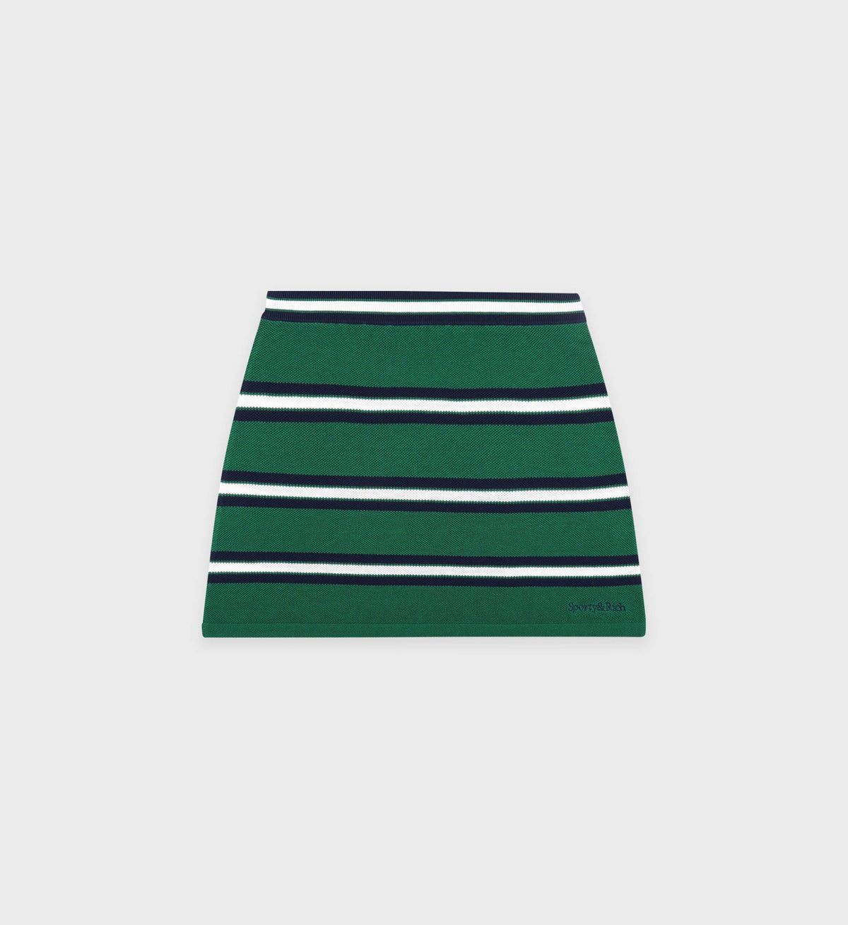 Sporty & Rich Serif Logo Silk Pique Aline Skirt - Alpine/White/Navy