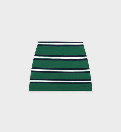 Sporty & Rich Serif Logo Silk Pique Aline Skirt - Alpine/White/Navy