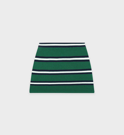 Sporty & Rich Serif Logo Silk Pique Aline Skirt - Alpine/White/Navy