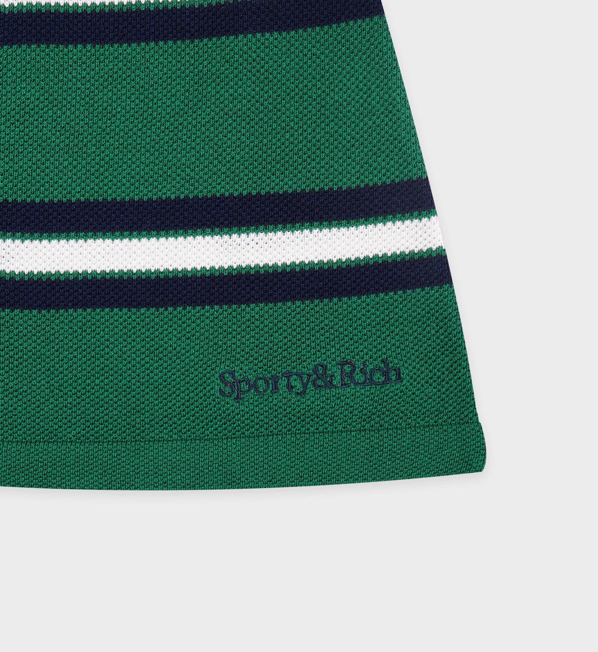 Sporty & Rich Serif Logo Silk Pique Aline Skirt - Alpine/White/Navy