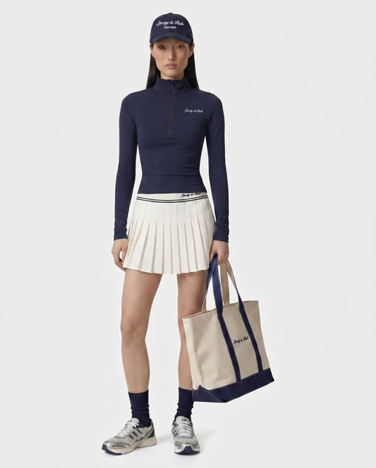 Sporty & Rich Signature Logo Abigail Skirt - Ecru/Navy