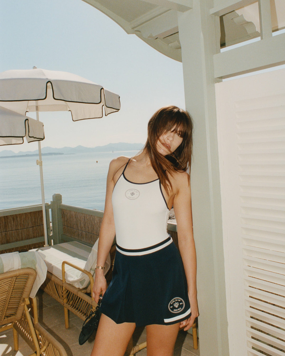 Sporty & Rich Eden Crest Embroidered Mila Skirt - Navy/White
