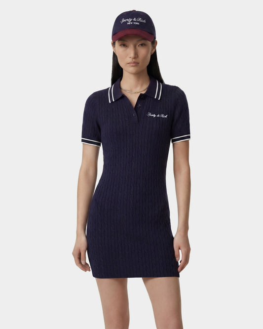 Sporty & Rich Signature Logo Mini Cable Dress - Navy/White