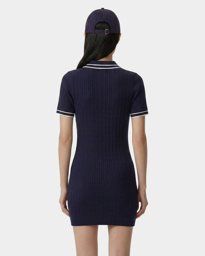 Sporty & Rich Signature Logo Mini Cable Dress - Navy/White