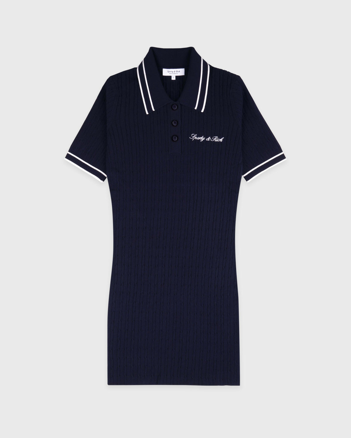 Sporty & Rich Signature Logo Mini Cable Dress - Navy/White