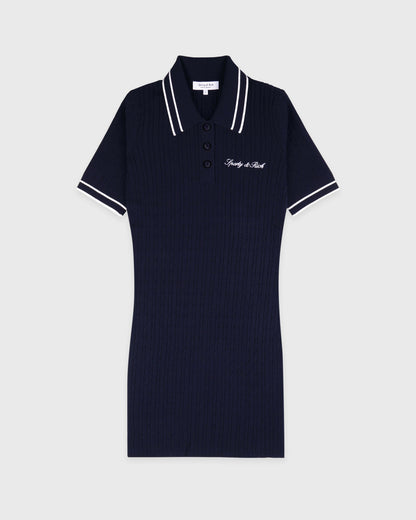 Sporty & Rich Signature Logo Mini Cable Dress - Navy/White