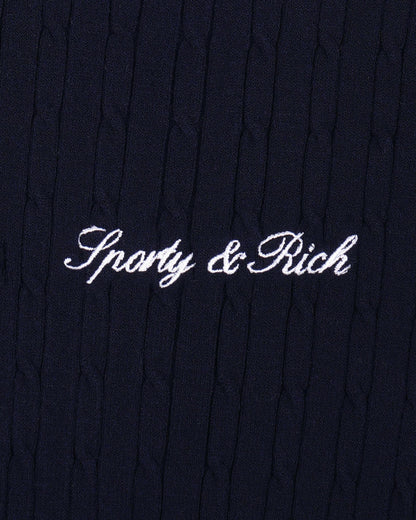 Sporty & Rich Signature Logo Mini Cable Dress - Navy/White
