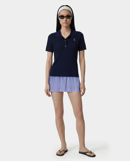 Sporty & Rich Signature Logo Poplin Skirt - Blue Striped/White