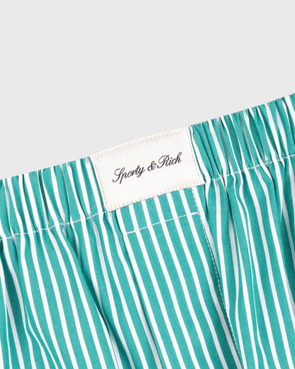 Sporty & Rich Signature Logo Poplin Skirt - Amalfi Green Striped/White