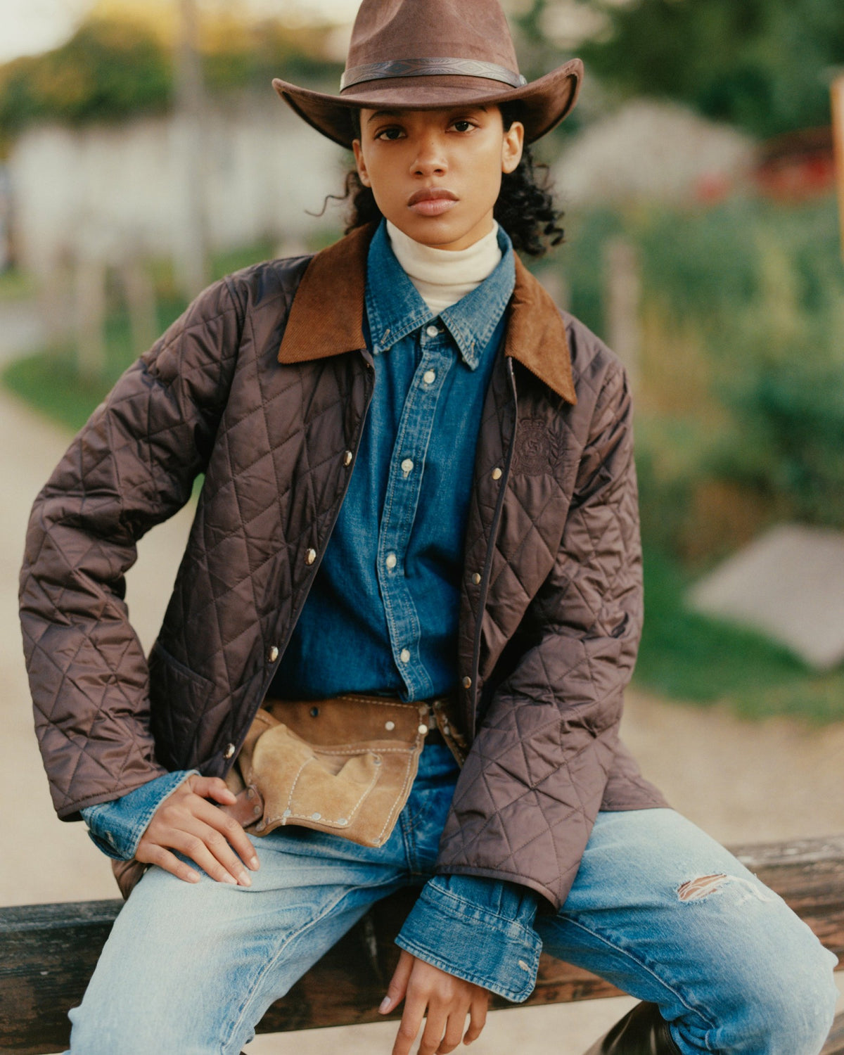 Sporty & Rich NY Crest Oversized Denim Shirt - Light Blue