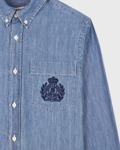 Sporty & Rich NY Crest Oversized Denim Shirt - Light Blue