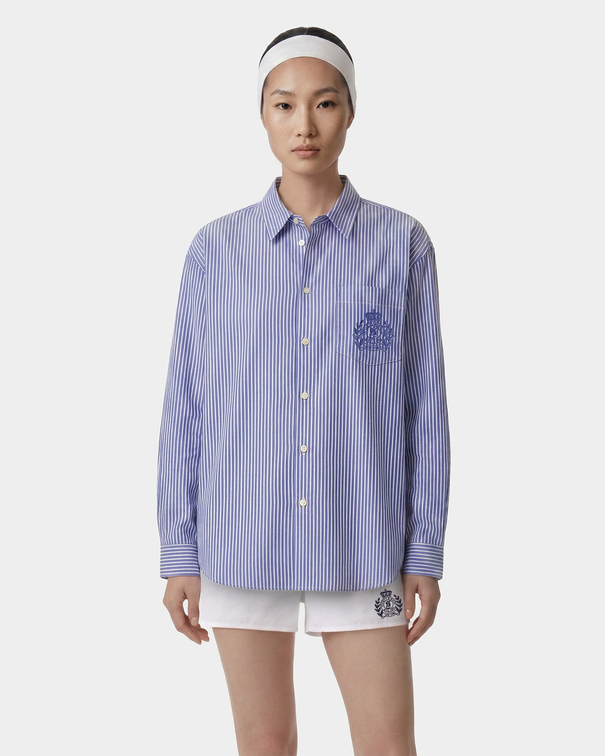 Sporty & Rich NY Crest Oversized Shirt - Blue Striped