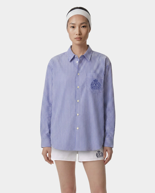 Sporty & Rich NY Crest Oversized Shirt - Blue Striped