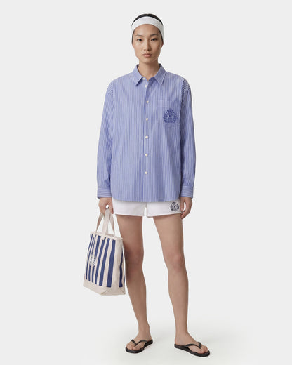 Sporty & Rich NY Crest Oversized Shirt - Blue Striped