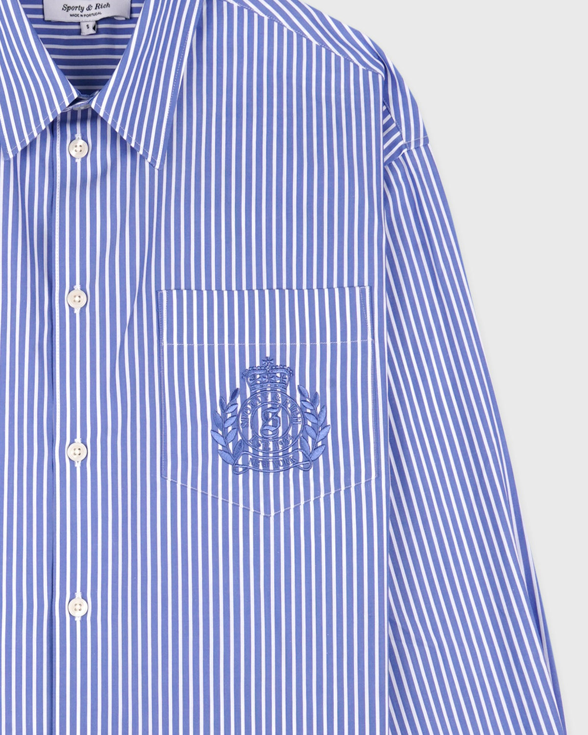 Sporty & Rich NY Crest Oversized Shirt - Blue Striped